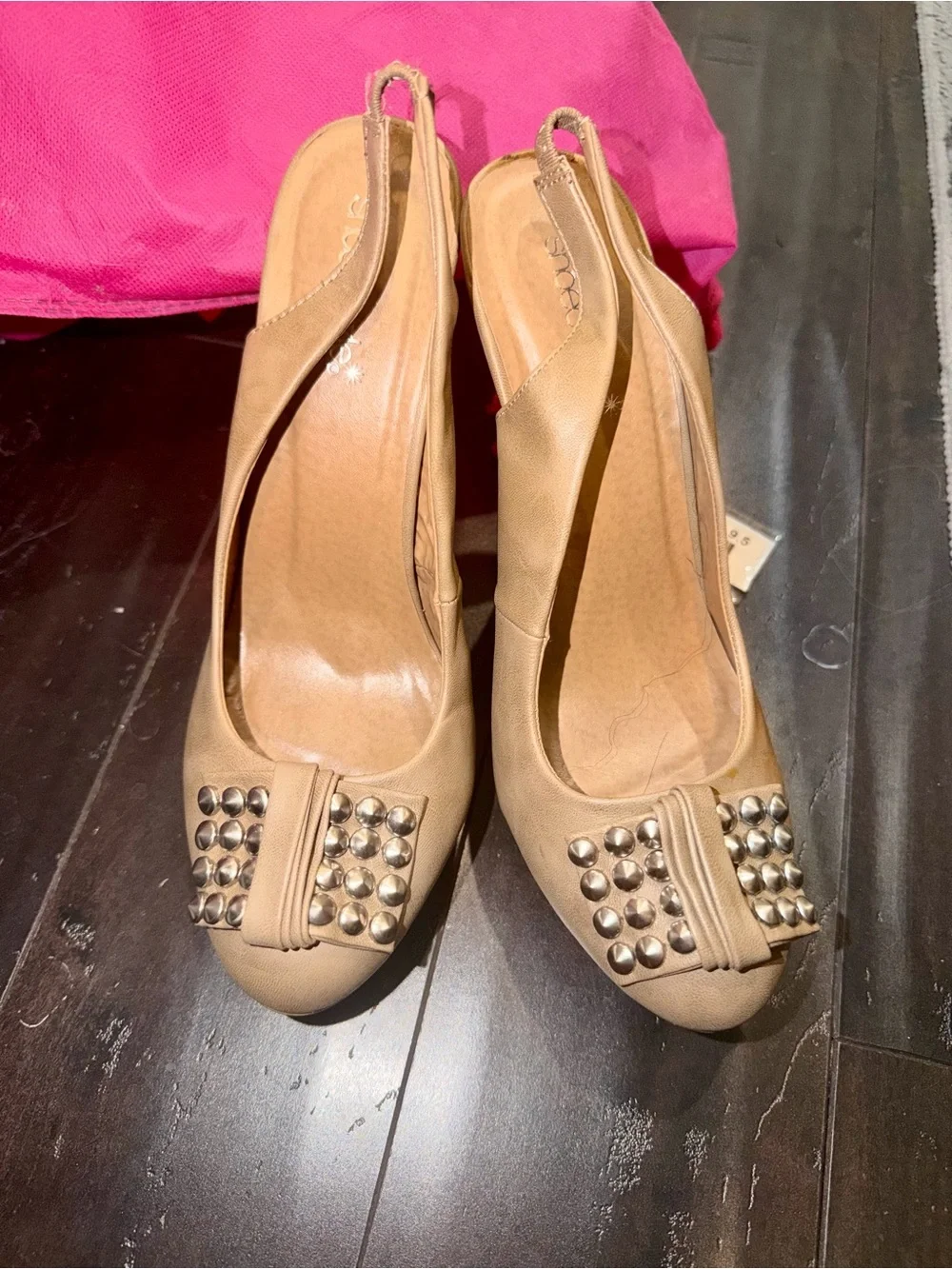 Shoe Dazzle JALAINE Studded Slingback Platforms